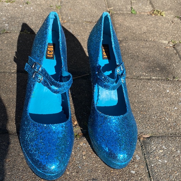 Pleaser Aqua Blue Sequin Heels. Size 8. NEVER WORN! - Picture 2 of 8